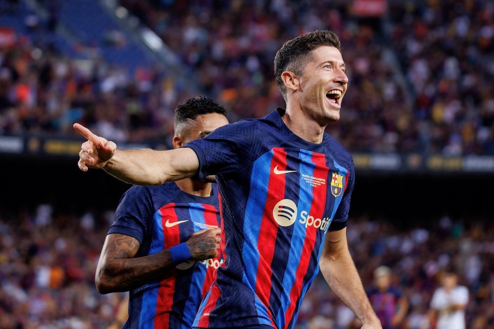 Barcelona, ,Aug,7:,Lewandowski,Celebrates,After,Scoring,A,Goal
