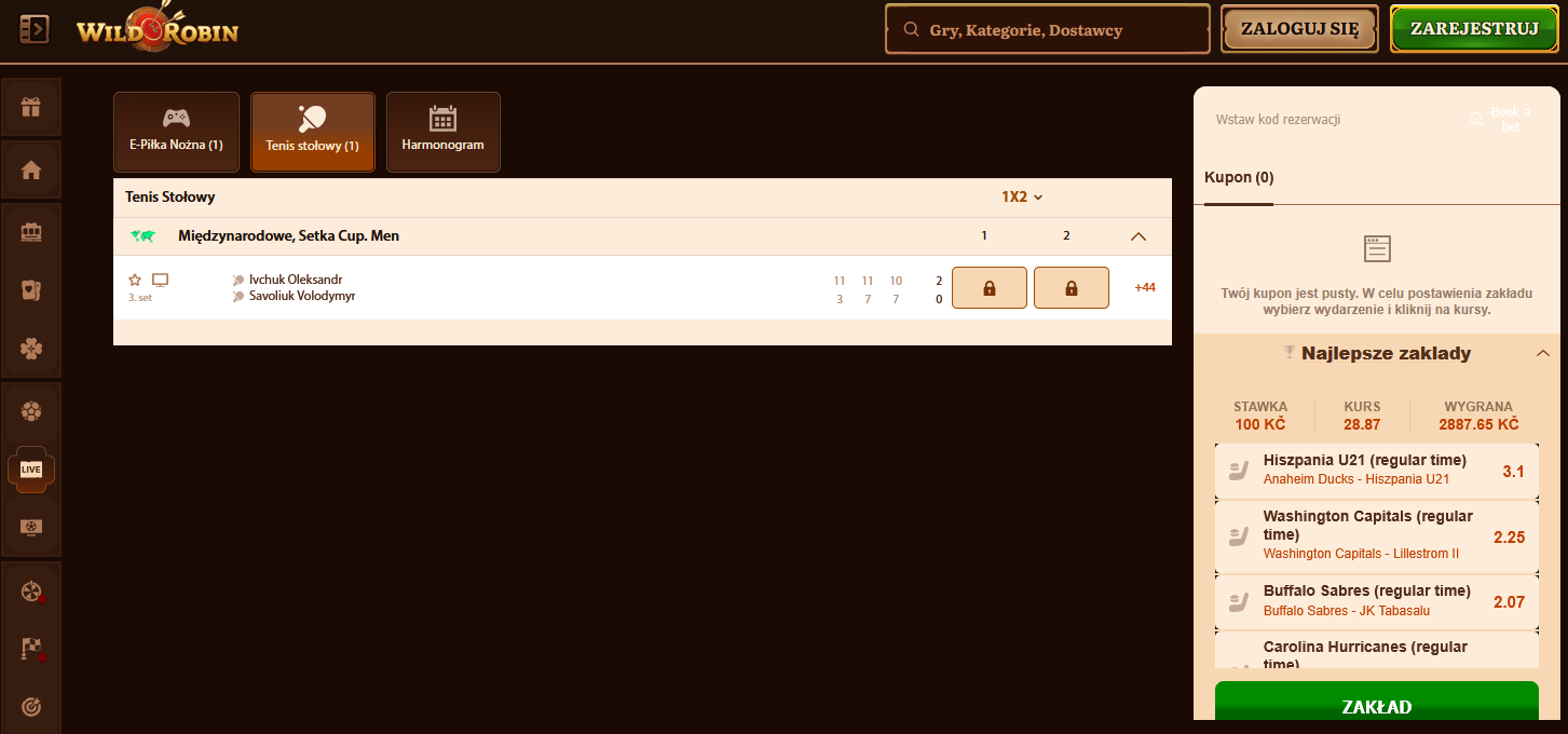 Wildrobin Zakłady na żywo